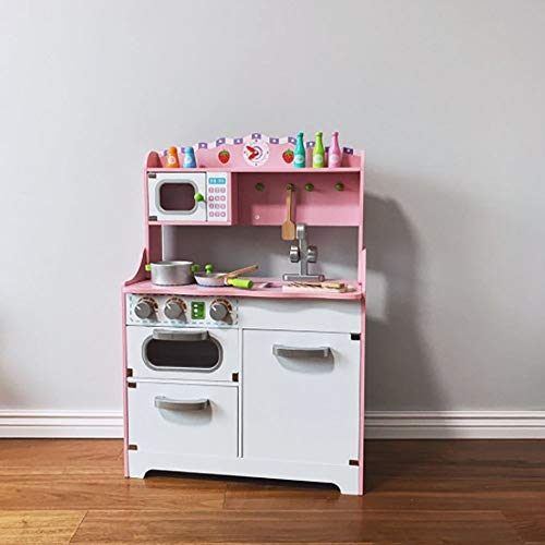 Kitchen Toy Kids Kitchen Playset Wooden Cookware Pretend Cooking Food Set For Toddler Real Cooking Experience For Toddler(Pink) (Color : Pink, Size : 60x28x80cm)