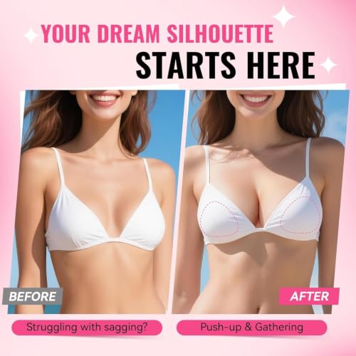 Image of Double Sided Sticky Bra Inserts, Invisible Push Up Sticky Bra Pads for Large Breasts, Stick on Bra for Bikini Swimsuits (Medium, Beige)