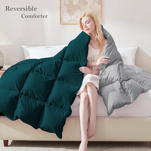 Image of 600 GSM Heavy Winter Comforter King Size 92 inchX106 inch - 600 GSM Winter Blanket Comforter /Rajai /Duvet Microfiber Super Soft Fluffy King Size - Teal /Silver Grey Color