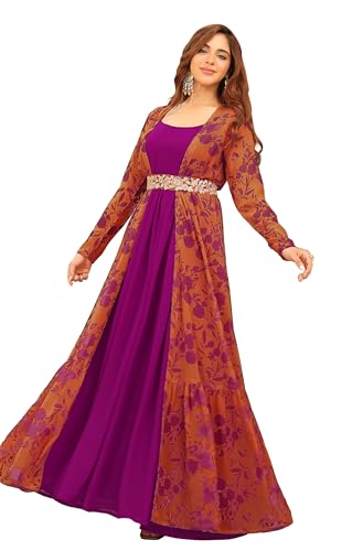 Janasya Women's Georgette Pink Solid Festive Wear Dress for Women