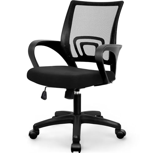 Image of NEO Chair Office Computer Chair Mid Back Desk Ergonomic Mesh Gaming Seat Comfy Lumbar Support Rolling Wheels Adjustable Height Swivel for Home Task (All Black)
