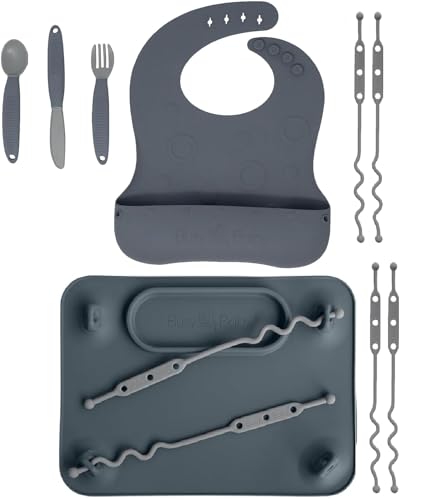 Image of BUSY BABY - Silicone Baby Bib & Mat Bundle for Babies & Toddlers with Utensils