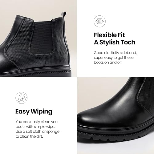 Image of OKKO Mens Chelsea Boots Genuine Leather Dress Boots for Men Classic Stylish Casual Slip On Ankle Boot for Men