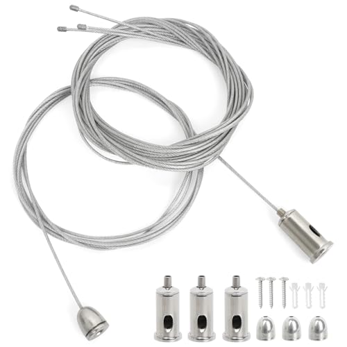 CTYUEYUN Set of 4 rope suspension installation set, 1.5 mm x 2 m, adjustable lamp suspension, wire rope holder, metal, stainless steel wire rope tensioner for LED panel, ceiling, photos mounting