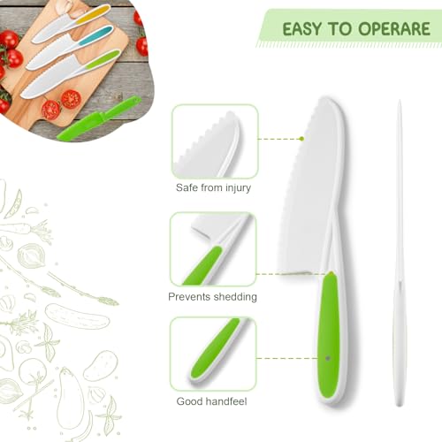 GINDECON kids knife set for real cooking - 4PCS Toddler Knife Set, BPA-Free Plastic Safe Knives for Fruits, Bread & vegetables Kitchen (Ages 3+)