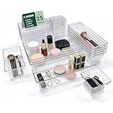 Ribech Juego de 25 Cajas Organizadoras para Cajones, 4 Tamaños con Puntos Antideslizantes, Organizador Apilable Transparente para Maquillaje, Cocina, Baño y Oficina