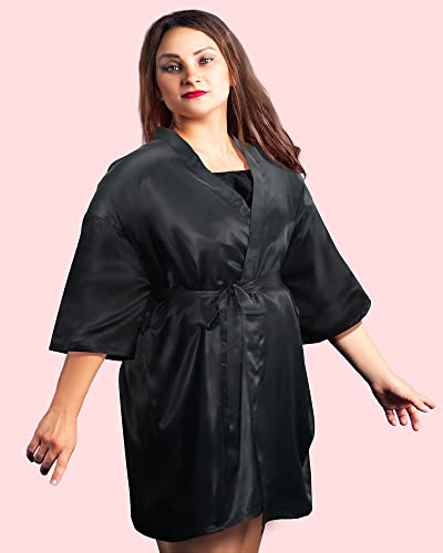 Xtinmee 6 Pcs Women's Plus Size Satin Robes Kimono Sleepwear Short Silk Bathrobe Bridesmaid Wedding Party Dressing Gown, 3XL3