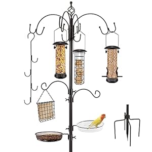 Deluxe Bird Feeding Station Kit Bird Feeder Pole Bird Feeder Hanging Kit Multi Feeder Hanging with Metal Suet Feeder Bird Bath Mesh Tray for Attracting Wild Birds and Planter Hanger
