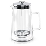 Arendo - French Press 1 Liter – Kaffeepresse - Thermo Doppelwand Design - aus Glas und Edelstahl - Kaffeebereiter – Spülmaschinengeeignet – Kaffeepresse – für Kaffee und Tee - 1000 ml