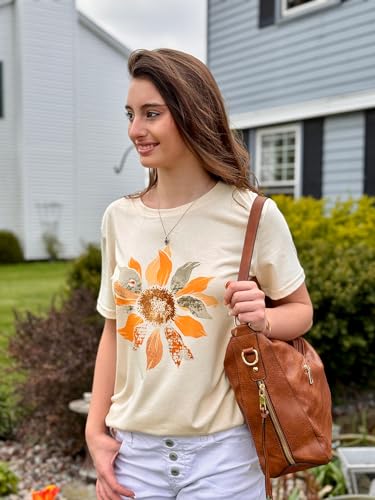 Anbech Womens Dandelion Graphic T-Shirts Teen Girls Cute Sunflower Print Casual Tee Tops2