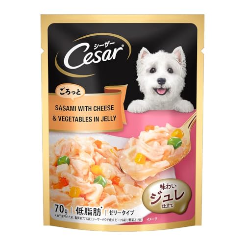 Image of Cesar Premium Adult Wet Dog Food, Sasami with Cheese & Vegetables in Jelly, 70gm