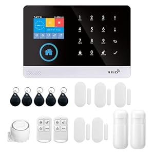 Swokely 433MHz Wireless WIFI + GSM Auto-dial Alarm Security System LCD Display Door Sensor Remote Control Compatible with Alexa Home Voice Control Smart Home Burglar Security Alarm System