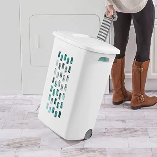Generic Clothes Laundry Basket With Wheeled, Mind Reader Basket Collection, Large Capacity Laundry Hamper With Lid & Plastic Handle & Wheels, 21" X 13 3/4" X 28 3/8", 2-Pack. (White) #TOP2