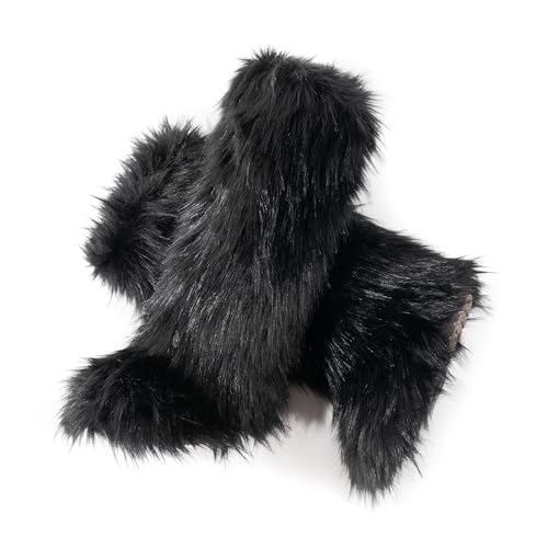 Women's Faux Fur Boots Knee-High Furry Snow Boots Fluffy Warm Winter Boots3