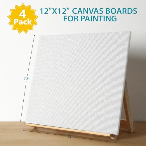 KEFF Canvas Boards for Painting - 12x12 4-Pack Bulk Canvas Panels, 100% Cotton Triple Primed Large Canvases for Art Painting Supplies, Acrylic, Oil, Watercolor & Tempera - Thumbnail 2