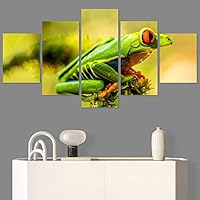 SIGNWIN 5 Panel Canvas Wall Art Amphibians Closeup Decorative Elements Frog Hallway Impressionism Multicolor for Home Decorations Ready to Hang - 60