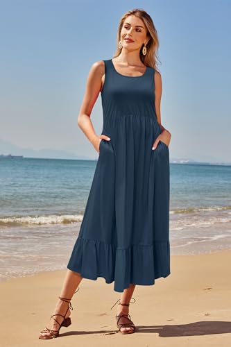Image of STYLEWORD Womens Summer Casual Short Sleeve Flowy Midi Beach Dress