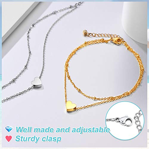 Ankle Chains For Women Stainless Steel Heart Anklet Sterling Silver Color Layered Anklets #TOP4