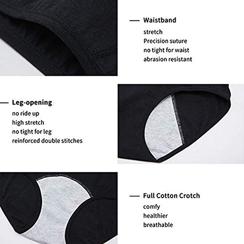 Anktry Hbhpov Big Girl's Cotton Menstrual Period Panties Teens Breathable Leak-Proof Briefs Women Postpartum Underwear Black, Xl(Waist:30.5-32 Inch) #TOP5