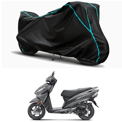 Image of Waterproof Bike Body Cover Compatible for | Honda Grazia Disc | Taffeta Fabric, Sky Piping Design, Bottom Elastic Fit | Dustproof, Sun UV & Rain Protection for All Weather.