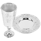 Gatuida Set de Tasse Kiddush avec Soucoupe pour Shabbat et Fêtes Juives Coupe à Vin Robu...