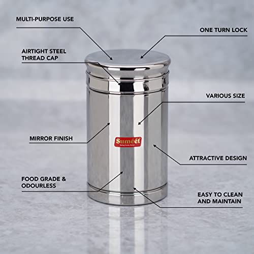 Image of Sumeet Stainless Steel Circular Vertical Storage Container set of 4 Pc, 1350ml Capacity Each, 10.5cm Dia, Silver