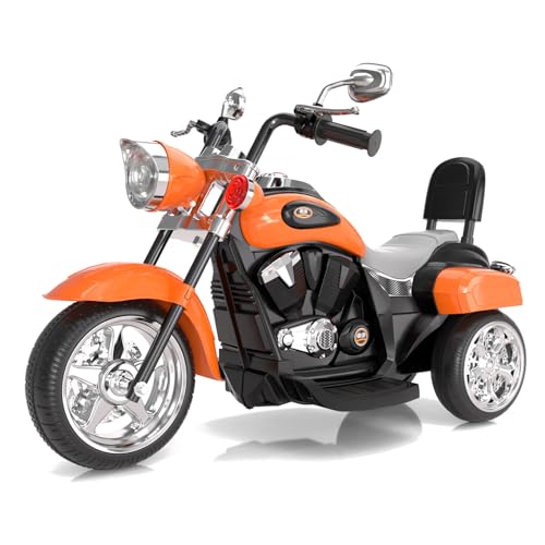 XJD Kids Ride On Electric Motorcycle, 6V Battery Powered with Horn and Headlight, ASTM Certified, 3-Wheel Ride On Toy for Kids，Electric Motorcycle for 3 Year+ (Orange, 6V)