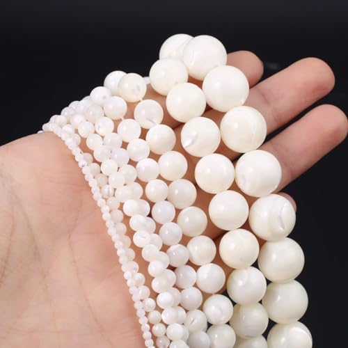 HAAMIIQII 60pcs 6mm Natural White Mother of Pearl Shell Beads Round Loose Gemstone Beads for Jewelry Making Strand 15 Inch — view 4