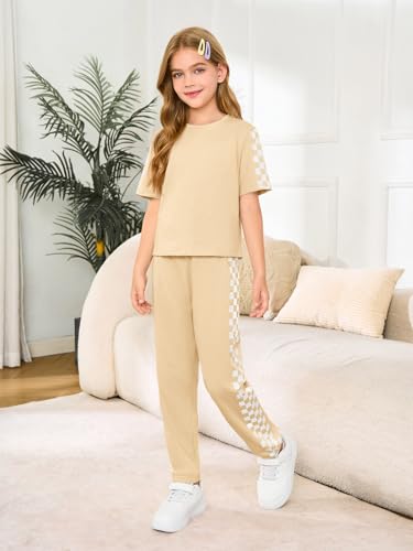 Conjunto de 2 piezas para niñas de verano a cuadros ropa transpirable de manga corta 2