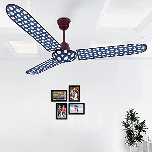 Image of Urbane Home PVC Dot Print Dust Proof Three Blade Ceiling Fan Cover (Blue)