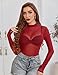 Avidlove Mesh Top Mesh Crop Top for Women Long Sleeve Mock Neck Wine Red XXL