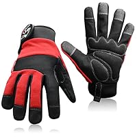 Wolveskin Safety Work Gloves Men & Women - Utility Mechanic Working Gloves for Multi-Purpose, Synthetic Leather, Heavy Duty, Firm Grip, Touchscreen Capable, High Dexterity and Flexible (Red, Large)