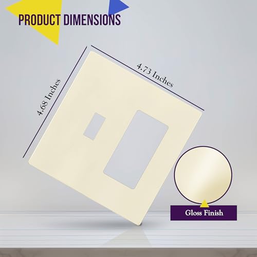 Image of ENERLITES Combination Toggle /Decorator Light Switch Plate, Double Switch Wall Plate, Standard Size 2-Gang 4.68 inch x 4.73 inch, Polycarbonate Thermoplastic, Gloss Finish, SI881131-LA, Light Almond