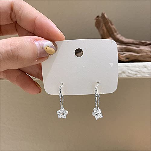 Tassel CZ Flower Dangle Drop Small Huggie Hoop Earrings for Women Girls Dainty 925 Sterling Silver Hypoallergenic Cartilage Cuffs Threader Chain Cute Little Hoops for Daughter Bff Birthday2