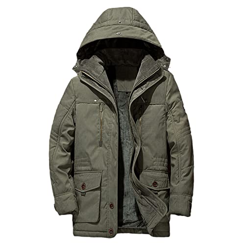 Parka d'hiver homme rembourrée vert militaire chaude avec capuche