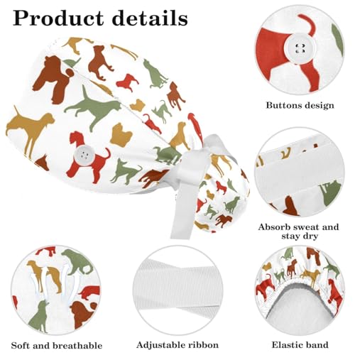 Image of Women's Working Caps Bouffant Surgical Cap with Bow Scrunchies Little Daisy Art Paint Ponytail Holder Tie Back Scrub Hat