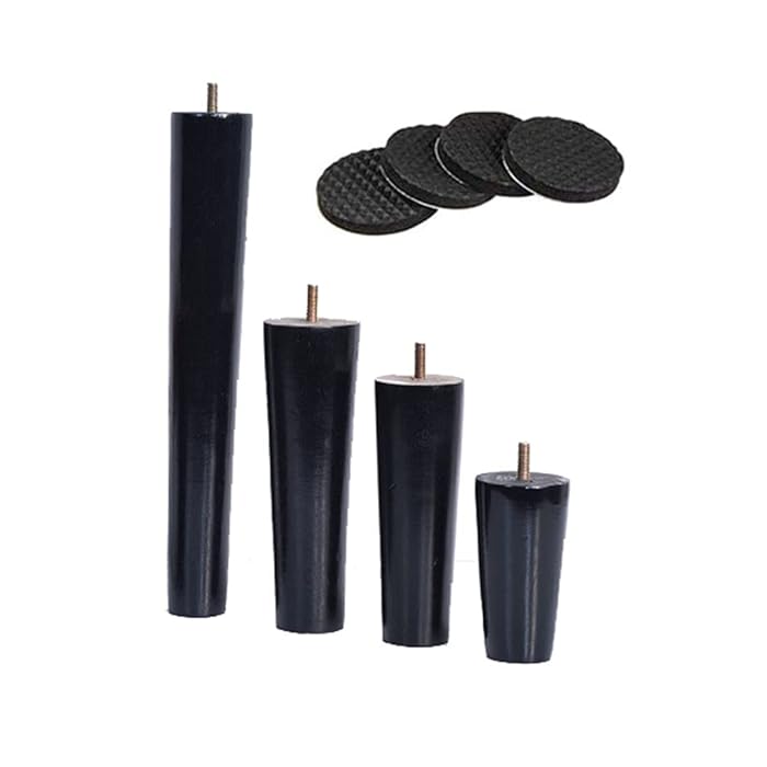 Buy Sofa Wooden Leg Set of 4 Conical Wooden Legs, Black Solid Wood