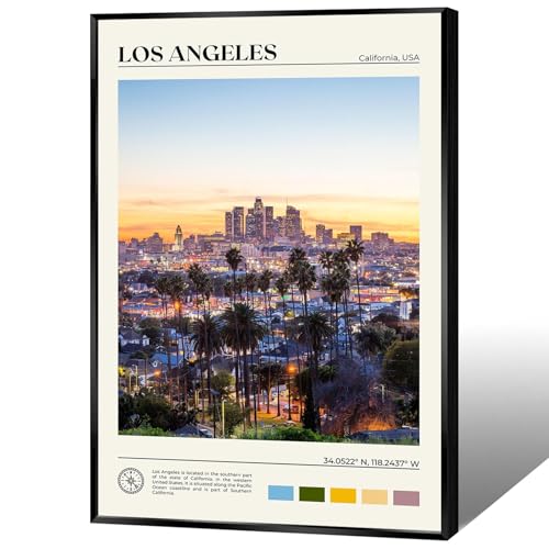 Trendy USA Los Angeles Landscape Canvas Posters State Of California House Building Wall Art America City Travel Prints Painting For Living Room Bedroom Office Wall Decor 12x16in Unframed