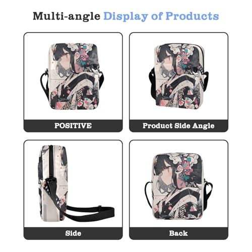 Anime Samurai Maid Sling Bag Zipper Closure Compact Crossbody Bags with Card Phone Passport Compartment for Women Men 6.6×9.4×2.5 inches4