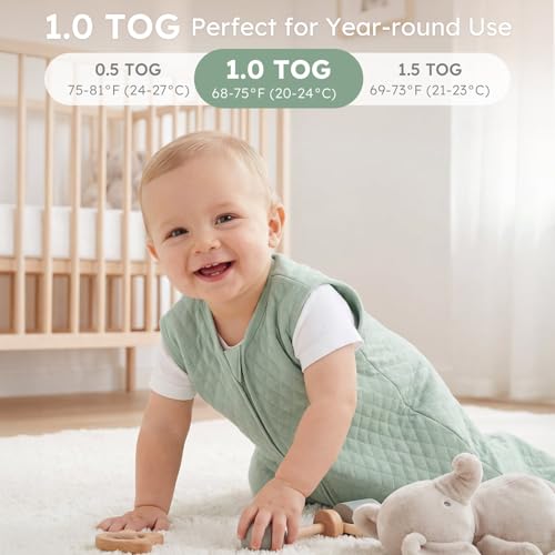 Image of Yoofoss Baby Sleep Sack 6-12 Months 1.0 Tog Sleep Sack Organic Cotton Wearable Blanket for Infants 2-Way Zipper Quilted Sleeping Sacks(Medium)