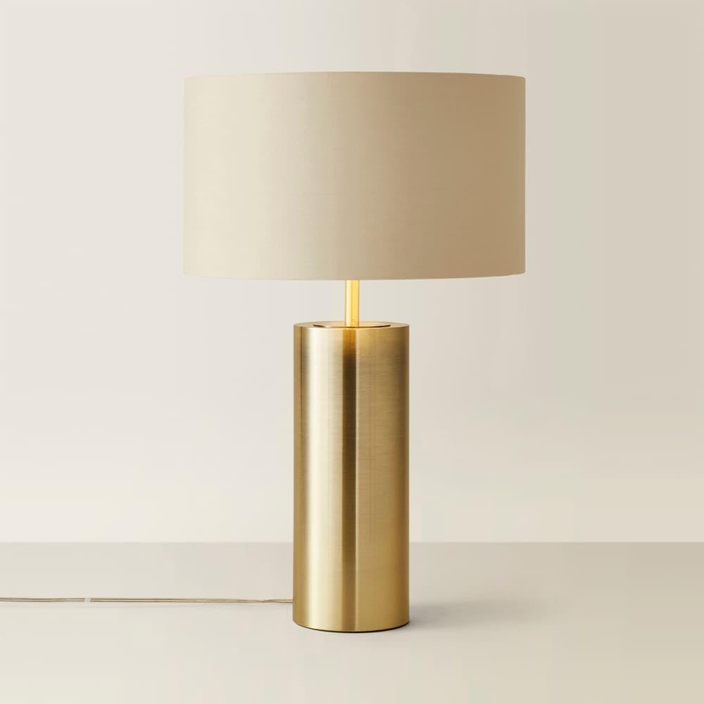 ValueLights | Antique Brass Single Stem Touch Dimmer Light Table Lamp with Beige/Gold Shade | Home Décor, Bedside & Desk Lamp | Includes Bulb