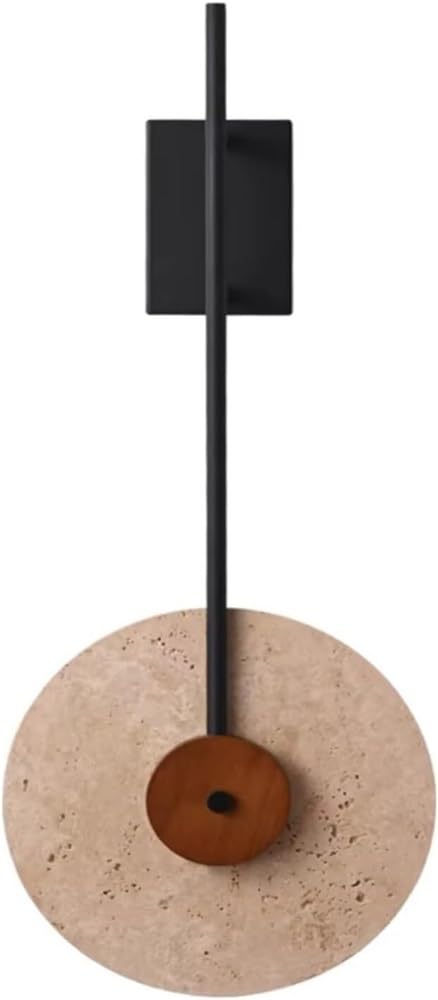 LYOUAE Mid Century Modern Indoor Wall Sconce Nordic Yellow Travertine Bedside Wall Light Vintage Marble Wood Wall Mounted Lamp for Bedroom Living Room Hallway(Diameter 30cm)
