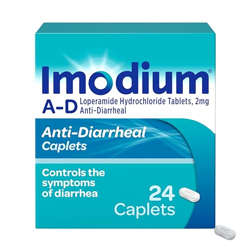 Imodium A-D Diarrhea Relief Caplets with Loperamide HCl, Anti Diarrheal Medicine to Help Control Symptoms of Diarrhea Due to Acute, Traveler's Diarrhea, 24 Count