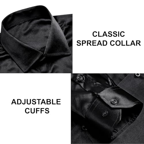 Image of Hi-Tie Men's Silk Satin Dress Shirts Long Sleeve Shiny Casual Button Up Shirts Luxury Party Disco Prom Wedding Shirt