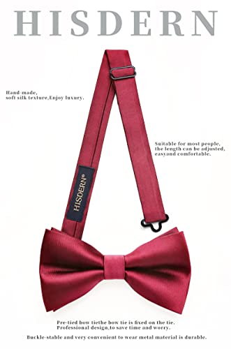 Image of HISDERN Bow Ties for Men Solid Color Pre-Tie Bow Tie and Pocket Square Set Classic Formal Tuxedo Bowties for Wedding Party