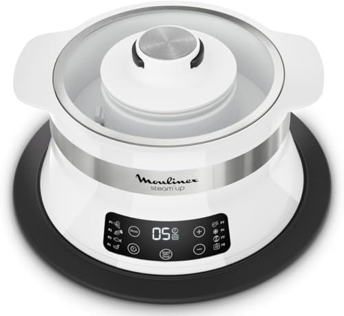 Moulinex Steam Up Cuiseur Vapeur 8 Programmes S'adapte à Tous les Formats de Plats Nettoyage Facile Nutriments Préservés Rangement Facile Livret de Recette Blanc VJ504010