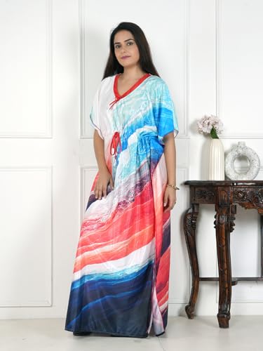 Image of Women's Printed Satin Blend Kaftan Nighty /Nightgown /Nightwear /Maxi WSR-185