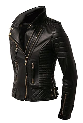 Genuine Lambskin Slim fit Leather Motorcycle Fitted Designer Women Biker Jacket