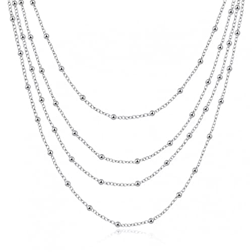 Collier Argent Sterling 925 Longue Chaîne Perles Multicouches pour Femme
