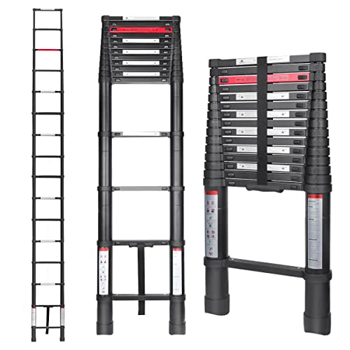 Telescoping Ladder 15.5FT, Gimify Extension Telescopic Ladder Aluminum Alloy Collapsible Telescope Lightweight Steps with Project Tray Folding for Roofing Business, RV Outdoor Work, 330 lbs Capacity